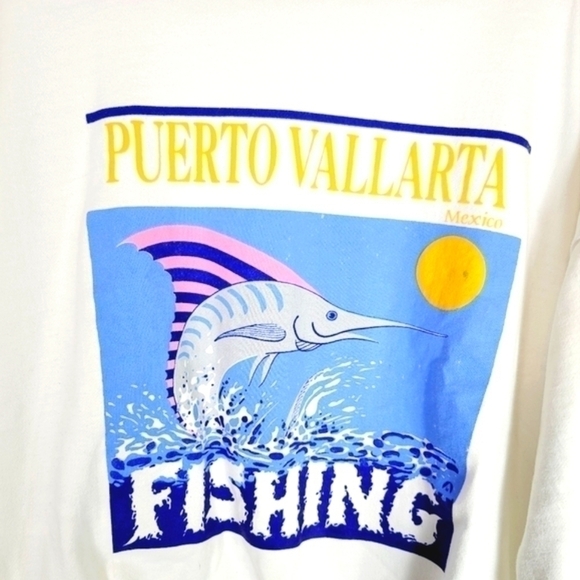 VINTAGE PUERTO VALLARTA MEXICO FISHING SWEATSHIRT, W POCKETS, SZ MEDIUM - Picture 3 of 12